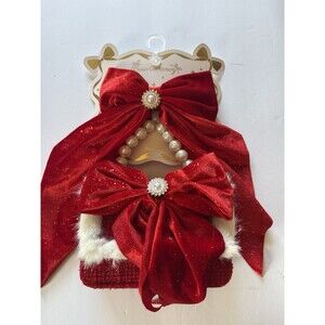 Red Velvet W/ Pearls Matching Bow And Purse For Little Girls Dan at Global - NEW